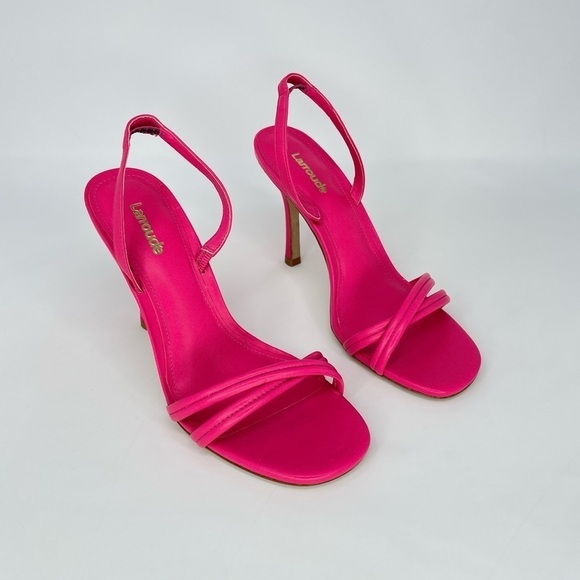 NWOB Larroude Annie Slingback High Heel Sandals in Bright Pink Leather, 6.5 - Picture 5 of 15